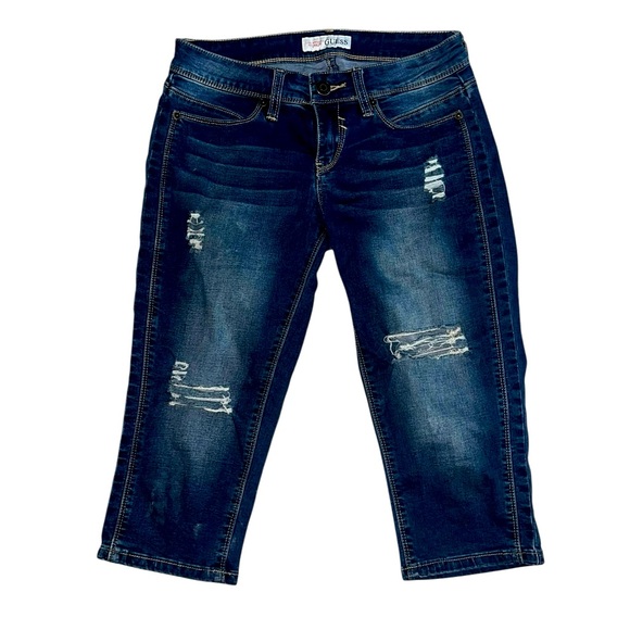 Guess Women’s Capri Distressed Denim Jeans Medium Wash Size 26 - Picture 1 of 4